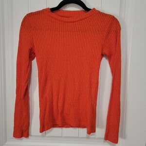 Pilcro XXS Orange‎ Ribbed Long Sleeve Top Casual Knit Shirt Blouse